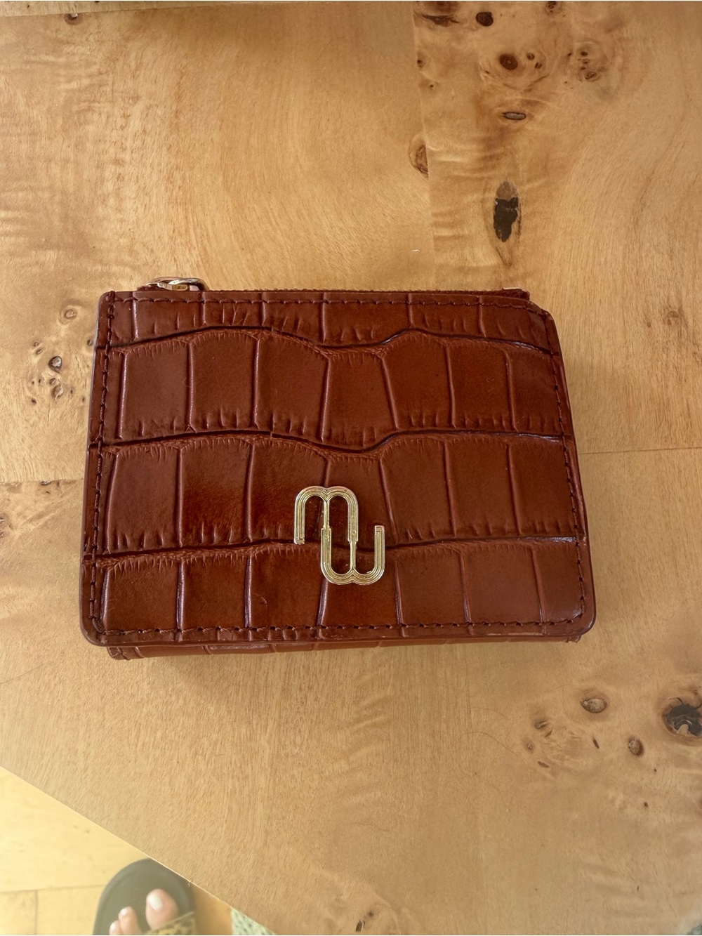 Maje faux Croc-Embossed Compact Wallet with Gold Logo - Brown